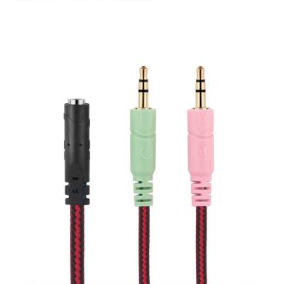 China female with. Braided Earphone Cable 3.5mm To Dual Male Headphone Mic Audio Y Splitter for sale