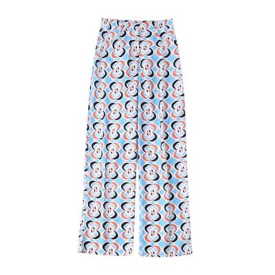 China 2022 Summer New Fashion Anti-wrinkle PB&ZA Women Geometric Print Pants Vintage High Waist Zipper Fly Female Pants Mujer for sale