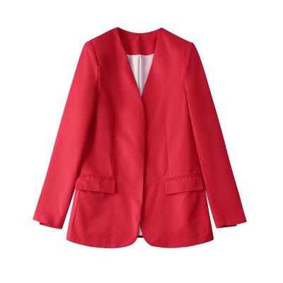 China 2022 Anti-wrinkle PB&ZA women's fashion new no sleeve lapel blazer long slim fit vintage coat pockets chic female outerwear for sale