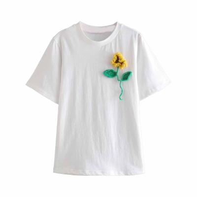 China BMURHMZA2022 New Anti-wrinkle women's spring flower decoration and short summer spot fashion round neck sheath women's T-shirt for sale