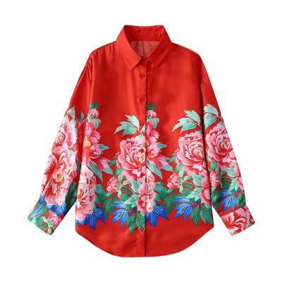 China Anti-Wrinkle PB&ZA Women 2022 New Fashion Floral Print Blouses Vintage Long Sleeve Chic Blusas Tops Female Button-Up Shirts for sale