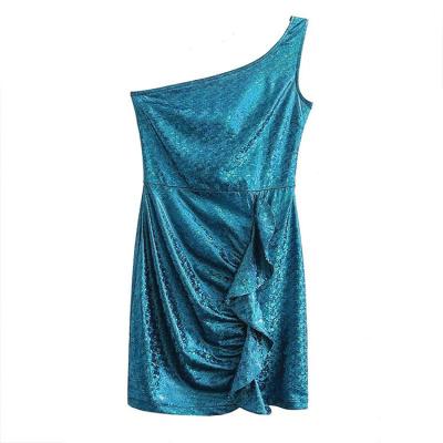 China Amazon fashion dressapparel novapretittlething Bmurhmza2021shein anti-static sequin off shoulder dress diagonal dress woman for sale