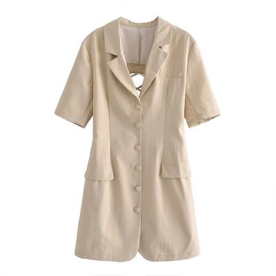 China ZA2022 S.M. ZA2022 spring new fashion casual soft short sleeve single breasted backless dress for sale