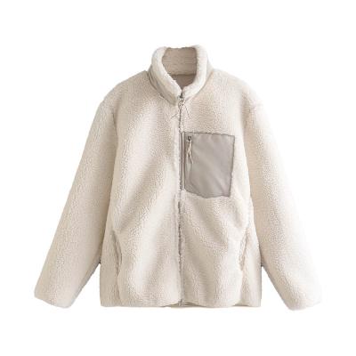 China 2021 Women's Za Chic Overshirt Fashion Lamb Wool Fleece Jacket Coat Vintage Long Sleeve Viable Pocket Female Tracksuit for sale