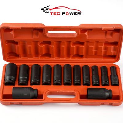 China Hardware Tools 1/2 Inch Lengthened Angle 6 Pneumatic Socket Set 13 Piece Wind Gun Socket Wrench Set for sale