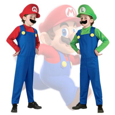 China Super Romper Luigi Brothers Dress Hat Mari Bros Boy Girl Halloween Anime Fantasy Costume Cosplay Jumpsuit Child Suit Polyester 4-12Y for sale