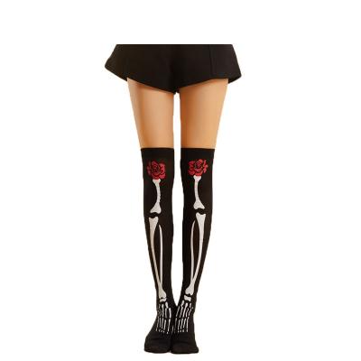 China Halloween Masquerade Ball Cosplay Silk Stockings Viable Skeleton Bat Silk Stockings Blood Bloody Printed Knee Socks for sale