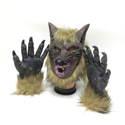 China Latex Halloween Werewolf Rubber Wolf Claws Gloves Costume And Scary Mask Main Party Decor for sale