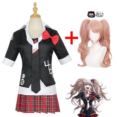 China Double Polyester Anime Danganronpa Cosplay Costume Cafe Work Clothes Enoshima Junko Short Skirt Tail Braid Wig for sale