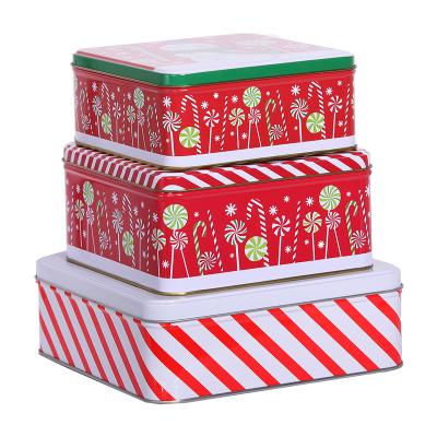 China Christmas tin, 3-set tin, decorative tin, metal packaging, promotional tin, customized tin, food grade tin box for sale