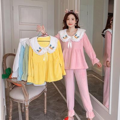 China Women's Autumn Winter Cute Flannel Thickened Pajamas Sets Coral Fleece Sleepwear Two Piece QUICK DRY QUICK DRY for sale