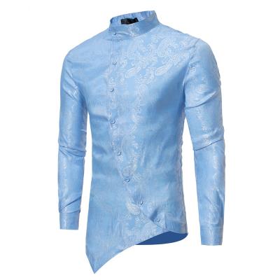 China Polyester Good Quality Cotton Shirt Durable Durable Irregular Edge Long Sleeve Men's Personality Casual Shirts for sale