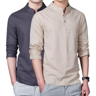 China Hot Selling Viable Viable Long Sleeve Canvas Shirt Men's Cotton Collar Stand Fashion Shirt Bottoming Shirt for sale