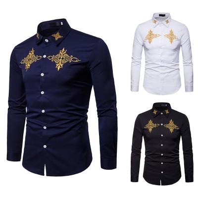 China Good Quality Viable Viable Mens Large Lapel Cotton Polyester Embroidered Shirt for sale