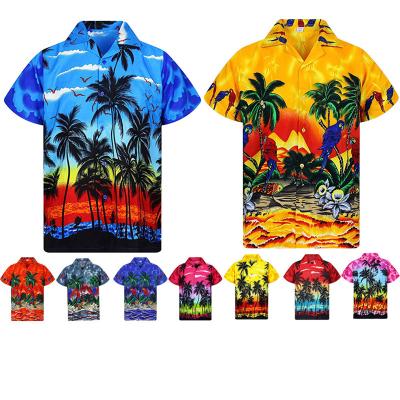 China Summer Viable Mens Fashion Casual Loose Tropical Style Leaves Beach Print Shirt for sale