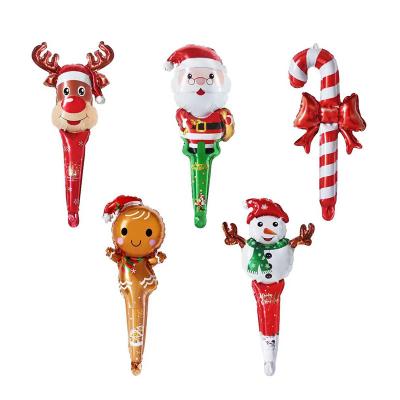 China 2023 Party Decoration 18 Inch Children's Toy Stick Foil Balloon Christmas Hand Held Stick Film Balloon Moose Snowman For Party Decoration for sale