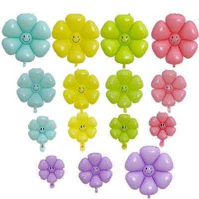 China 4d party macaron color smiley face daisy movie balloons baby kid toy birthday party decoration foil balloons for sale