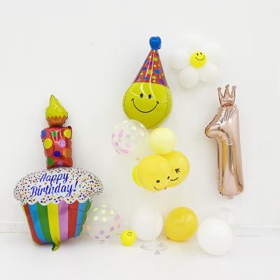 China Smiley Shape Aluminum Children's New Birthday Cake Balloon Party Hat 4d Movie Birthday Holiday Party Decoration Balloons for sale