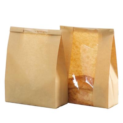 China Recyclable Custom Food Bag Toast Bread Packaging Paper Bag Self Sealing Food Baking Bag With Window for sale