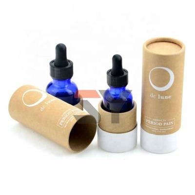 China Recycled Materials 10ml, 15ml, 30ml Essential Round Bottle Kraft Paper Cardboard Tube Box With Lid For Skin Care Product, Private Logo Customized for sale