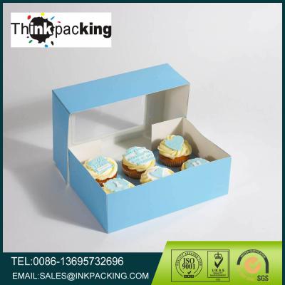 China Recycled Materials Custom Logo Printed Cupcake Package Box With PVC Window for sale