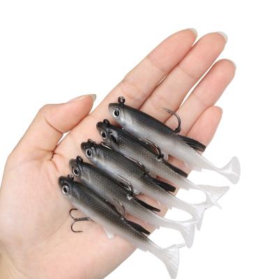 China 5pcs/bag General Fishing Wobblers 14g Artificial Silicone Groundbait Gray Soft Lure 8cm Fishing Lures Sea Bass Carp Fishing Lead Fish Jig for sale