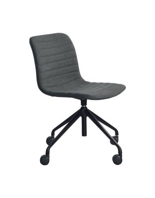 China (Height)Adjustable Metal Base Gray Fabric Seat Movable Wheels Dining Chairs For Office Use for sale