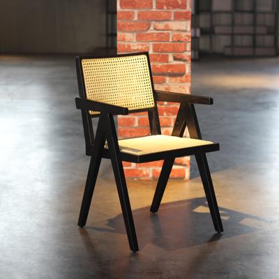 China Modern Commercial Restaurant Furniture Wood Frame Dining Chairs Woven Seat With Armrest for sale