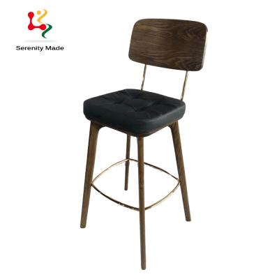 China Modern Commercial Restaurant Furniture Leather Upholstered Timber Bar Stool Wooden Chair for sale