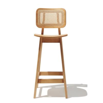 China Regular commercial grade cafe bar stool with wood structure rattan backrest bar stool for sale