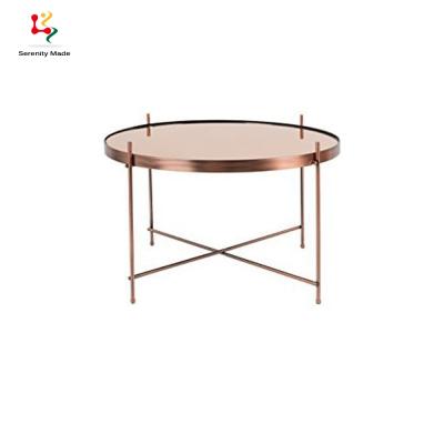 China Hot Sale Hotel Decorations Durable Modern Artistic Home Gold Plated Wire Metal Round Tray Coffee Table for sale