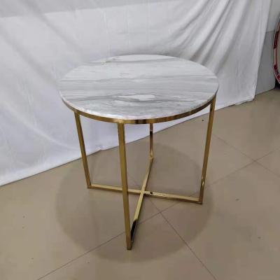 China Restaurant Furniture Brass Color Top Modern Demountable Modern Frame Meal Frame White Marble Dining Table for sale