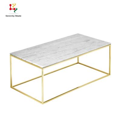 China Durable Modern Nordic Marble Top Brass Frame Gold Coffee Table Wedding Rectangular Metal Banquet Tables for sale