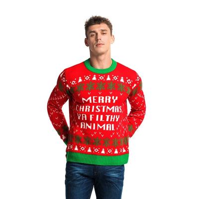 China latest Anti-wrinkle design plus size knitted pullover crew neck jacquard pattern christmas sweater for men for sale