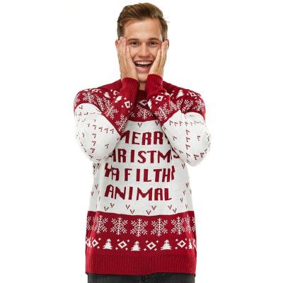 China Latest Design Anti-wrinkle OEM/ODM Plus Size Knitted Pullover Crewneck Jacquard Pattern Christmas Sweater For Men for sale