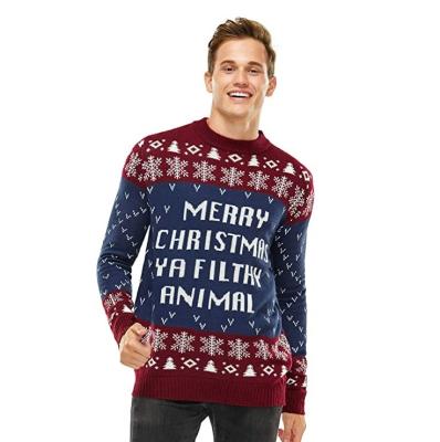 China Latest Design Anti-wrinkle OEM/ODM Plus Size Knitted Pullover Crewneck Jacquard Pattern Christmas Sweater For Men for sale