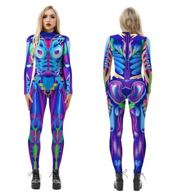 China Sexy Rose Skull Skeleton Jumpsuit Halloween Cosplay Jumpsuit Carnival Party Costume Adult Hot Selling Jumpsuit Clothes For One-Piece for sale