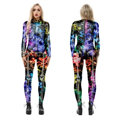 China Sexy Women One Piece Jumpsuit Adult Long Sleeve Red And Black Clow Pattern Cosplay Overalls Print Halloween Costume Tight Jumpsuit for sale