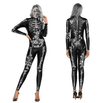 China Frightened Adult Jumpsuit Cosplay Costume 3D Skeleton Women Jumpsuit Halloween Costume Adult Jumpsuit Rose Bone Cosplay Catwalk Clothes for sale