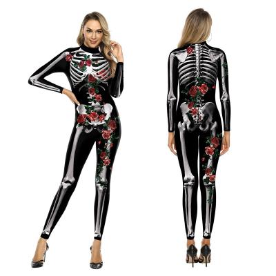 China 2022 Adult Jumpsuit Hot Sale Halloween Jumpsuit Costume For Women 3D Print Rose Skeleton Jumpsuit Plus Size Cosplay Costume for sale