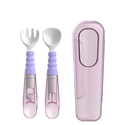 China BPA Free Baby feeding utensil BPA Free food feeding  spoon and fork set for kid can elbow handle to use for sale