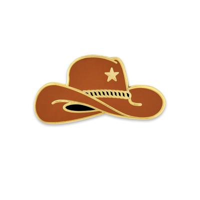 China Custom Western Texas Rodeo Hat Cowboy Hat USA Cowboy Hard Enamel Metal Badge Pin for sale