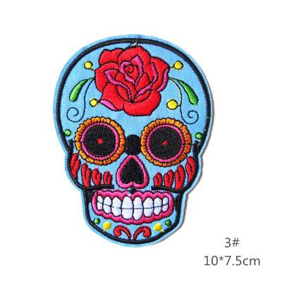 China Ghost Handmade Skeleton Head Stick Cloth Embroidery Boutique Garment Accessories Chest Sticker Badge Export Patch High-end for sale