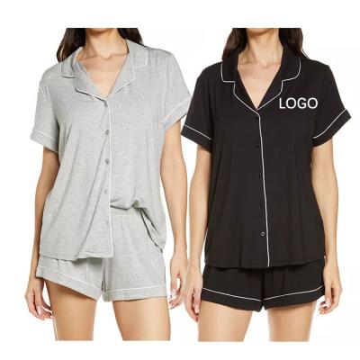 China Breathable Pyjamas two piece shirt and shorts Lounge Wear set Loungewear Pj Clothing Custom viscose Bamboo Linen Pajamas Sets for Women for sale