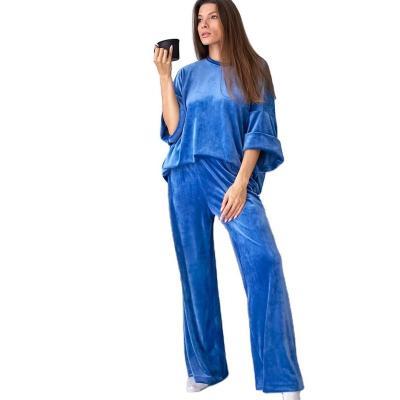 China Breathable Winter Warm Extra Thick Pajamas Three-Quarter Sleeve Velvet Pyjama Flare Pants Set Ladies Loose Loungewear Sets For Women for sale