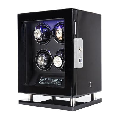 China Eco-friendly Luxury 4 Wooden Watch Winder Box Fingerprint Automatic Embedded Led Rotating Watch Winder for sale