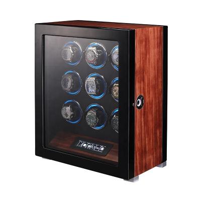 China Eco-friendly High Quality Orbit Watch Winder 12 Slots LCD Screen Touch Fingerprint Wooden Automatic Watch Box Winders With Led Light for sale