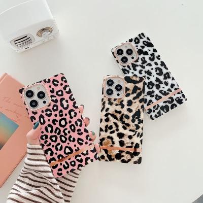 China New Design Shockproof Luxury Leopard Cheetah Square Phone Cover With Rose Gold Bar Cell Phone Cases For iPhone 13 pro 12 11 max for sale