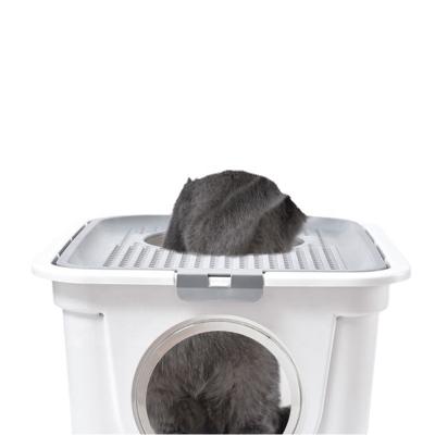 China 2020 New Type Stocked Pet Cat Litter Box Toilet Fully Enclosed Cat Sandbox Double Door Splash-proof Top-in for sale