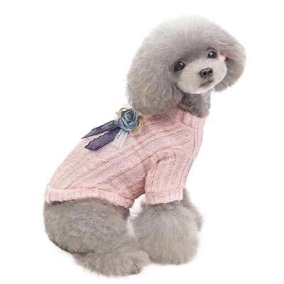 China Lovely sustainable pet clothes dog sweater with flower suitable for fall and winter for sale